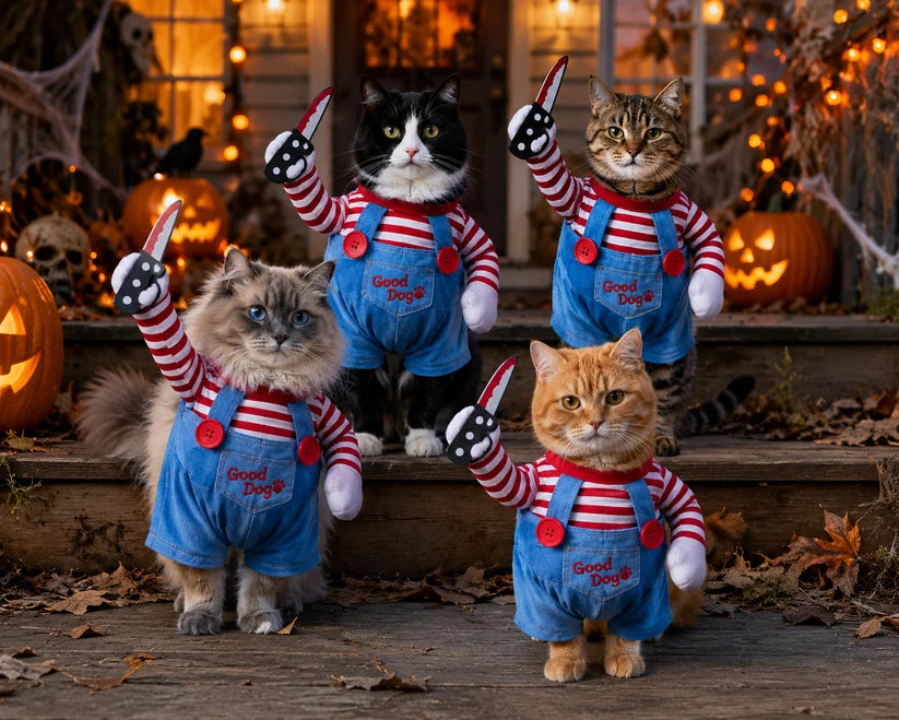 Killer Doll Pet Costume - Cat and Dog Halloween Outfit Killer Doll Pet Costume