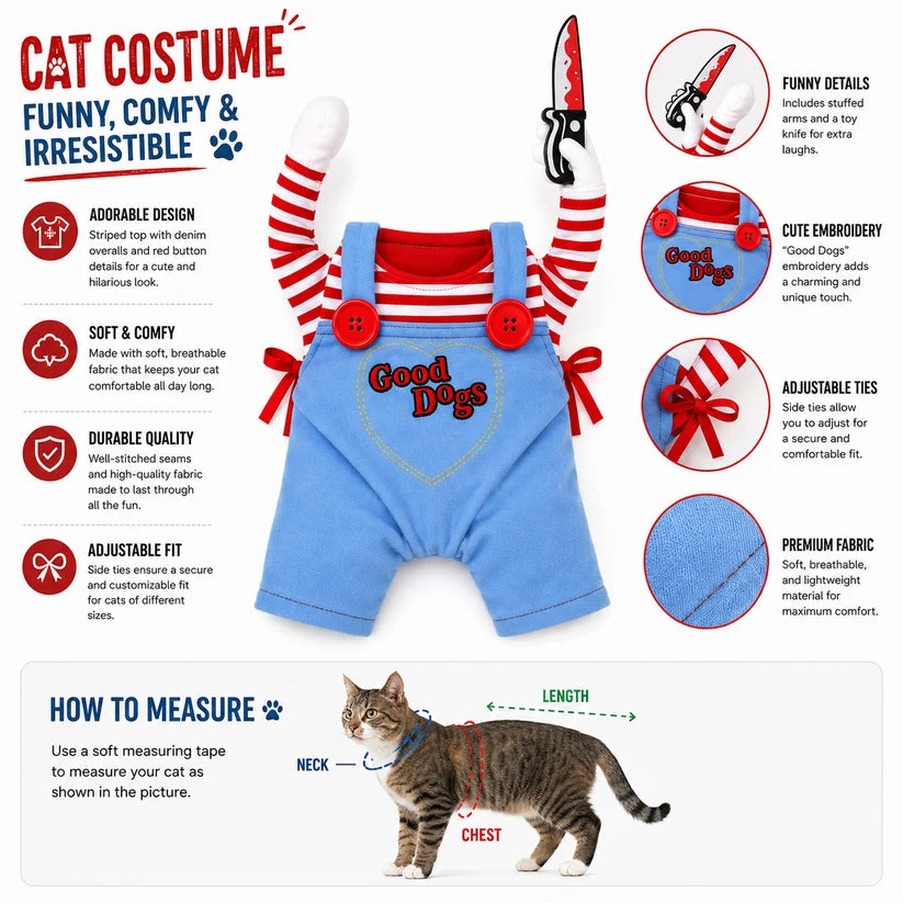 Killer Doll Pet Costume - Cat and Dog Halloween Outfit Killer Doll Pet Costume